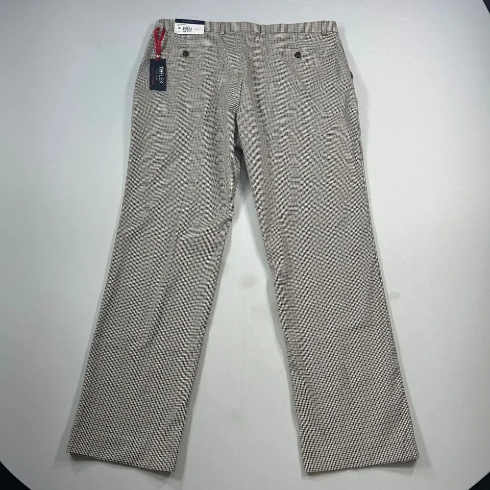 Tommy Hilfiger Performance‎ Dress Pants Mens 40x32 Tan Check Stretch Modern-Fit
